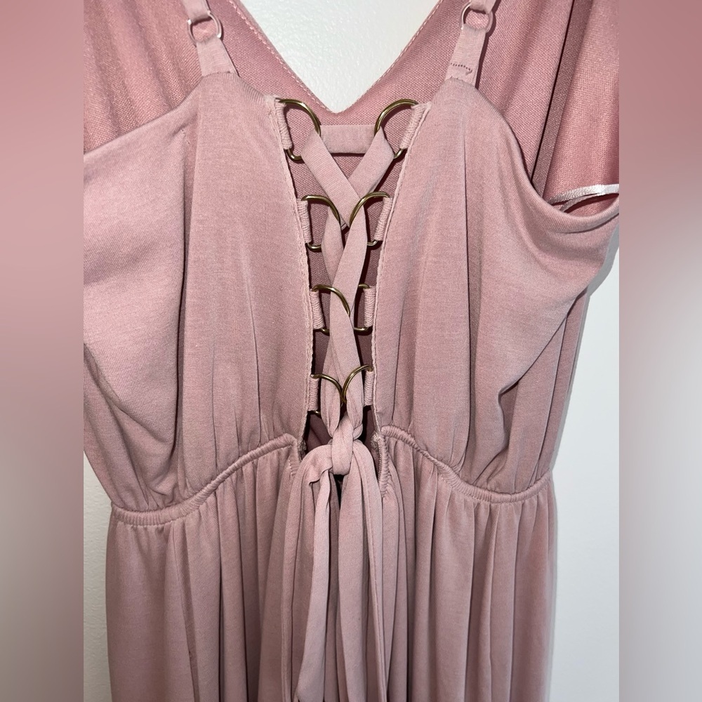 Mod On Trend Boutique Blush Lace-Up Back Ruffle Mini Dress - Picture 3 of 4